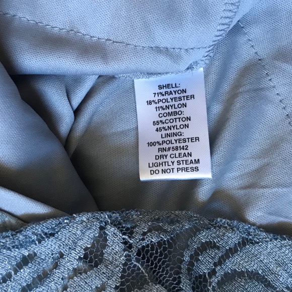 London Times Metallic Blue Lace Trim Ruffle Dress - Picture 7 of 15